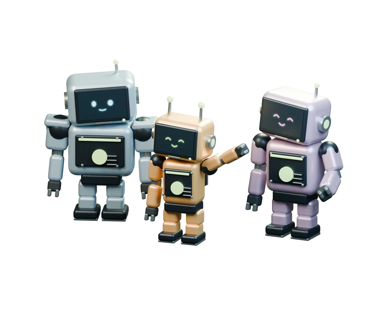 Pip, Sol and Echo, three OthaWorld robot residents
